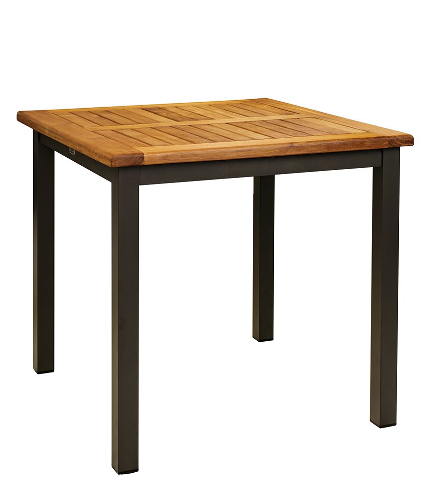 Lexo-Anthrazit-80x80cm_TP_Teak_vorne_1000px Anwendungsbeispiel mit Tischplatte aus Teakholz